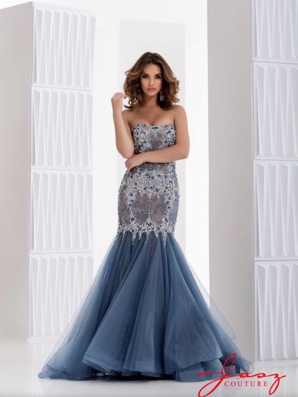 Jasz Couture Blue Sequin Strapless Mermaid Gown Prom Dress size 10
